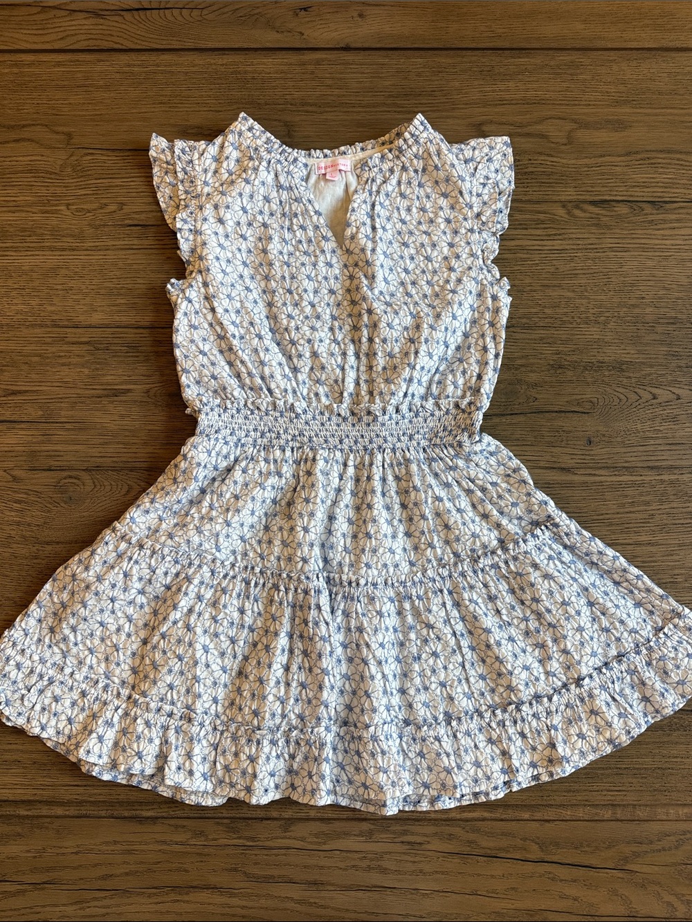 Design History Blue and White Floral Tiered Smocked Waist Dress